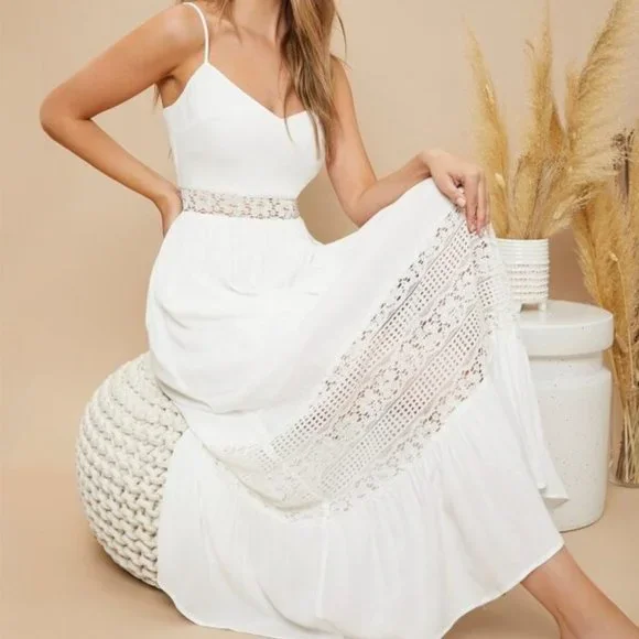 Lace Insert Ruffle Hem Slip Dress - Picture 3 of 15